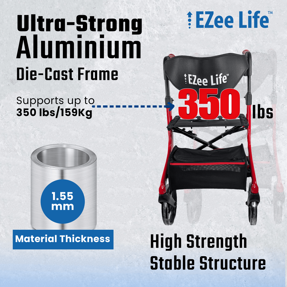 EZee Life Folding Rollator Walker CH2077, European Styling