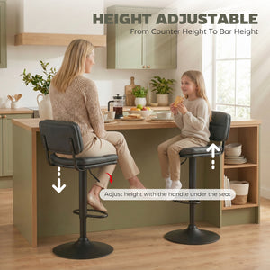 Bar Stools Set of 2, Swivel Counter Height Barstools with Adjustable Height, Back and Footrest, PU Leather Bar Chairs