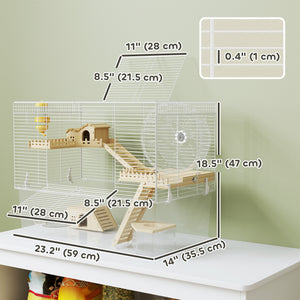 Hamster Cage with Deep Bottom, Wooden Ramp, Hut, Bathroom and Exercise Wheel for Hamster and Gerbil, White