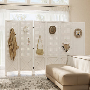 4.7' 3 Panel Wooden Room Divider with Pegboard Display, Folding Privacy Screen for Home Office, Natural – view 42