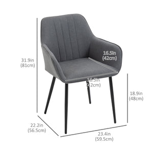 Dining Chairs Set of 2, Linen Upholstery Accent Chair with Back, Armrest, Metal Legs, Dark Grey – view 2