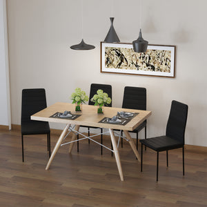 High Back Dining Chairs, Modern Upholstered PU Leather Accent Chairs with Metal Legs for Kitchen, Set of 4, Black