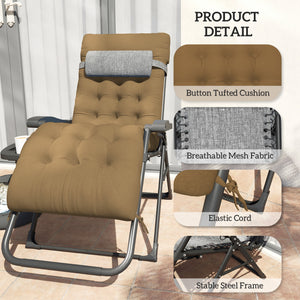 Padded Folding Recliner Chair, Patio Lounger with Cupholder, Adjustable Backrest, Removable Cushion, Black – view 41