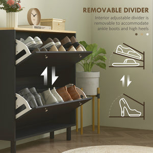 2 Drawers Shoe Storage Cabinet with Adjustable Shelves for 16 Pairs of Shoes, Black – view 5