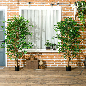 Set of 2 6ft Artificial Trees Ficus, Indoor Fake Plants with Pot, for Home Decor