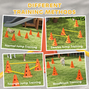 Dog Agility Hurdle Cone Set, Adjustable Obstacle Course Equipment with 6 Cones & 6 Poles, Carry Bag, Orange