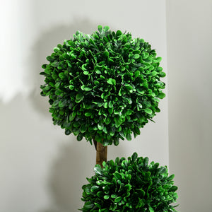 3ft Artificial Tree, Triple Ball Boxwood Topiary with Pot and Sandalwood Leaves, for Indoor Outdoor Home