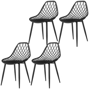 Modern Dining Chairs Set of 4, Plastic Kitchen Chairs with Hollow Backrest and Metal Legs for Living Dining Room, Black