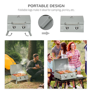 2 Burner Propane Gas Grill, Portable Tabletop BBQ with Foldable Legs, Lid, for Camping, Picnic, Silver – view 4