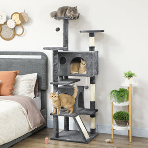 54" Cat Tree, Multi-Level Cat Tower with Scratching Posts, Cat Condos, Bed, Platforms, Ramp, Toy Ball, Beige – view 56