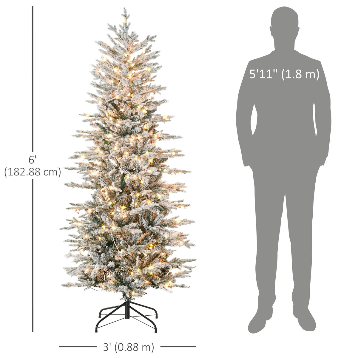 6' Pre Lit Arctic Fir Artificial Flocked Christmas Trees, with Snow Branches, Warm White UL Listed Clear Lights
