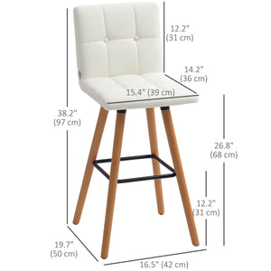 Modern Bar Stools Set of 2, 38" Upholstered Kitchen Island Stool with Solid Wood Legs, Grey – view 9