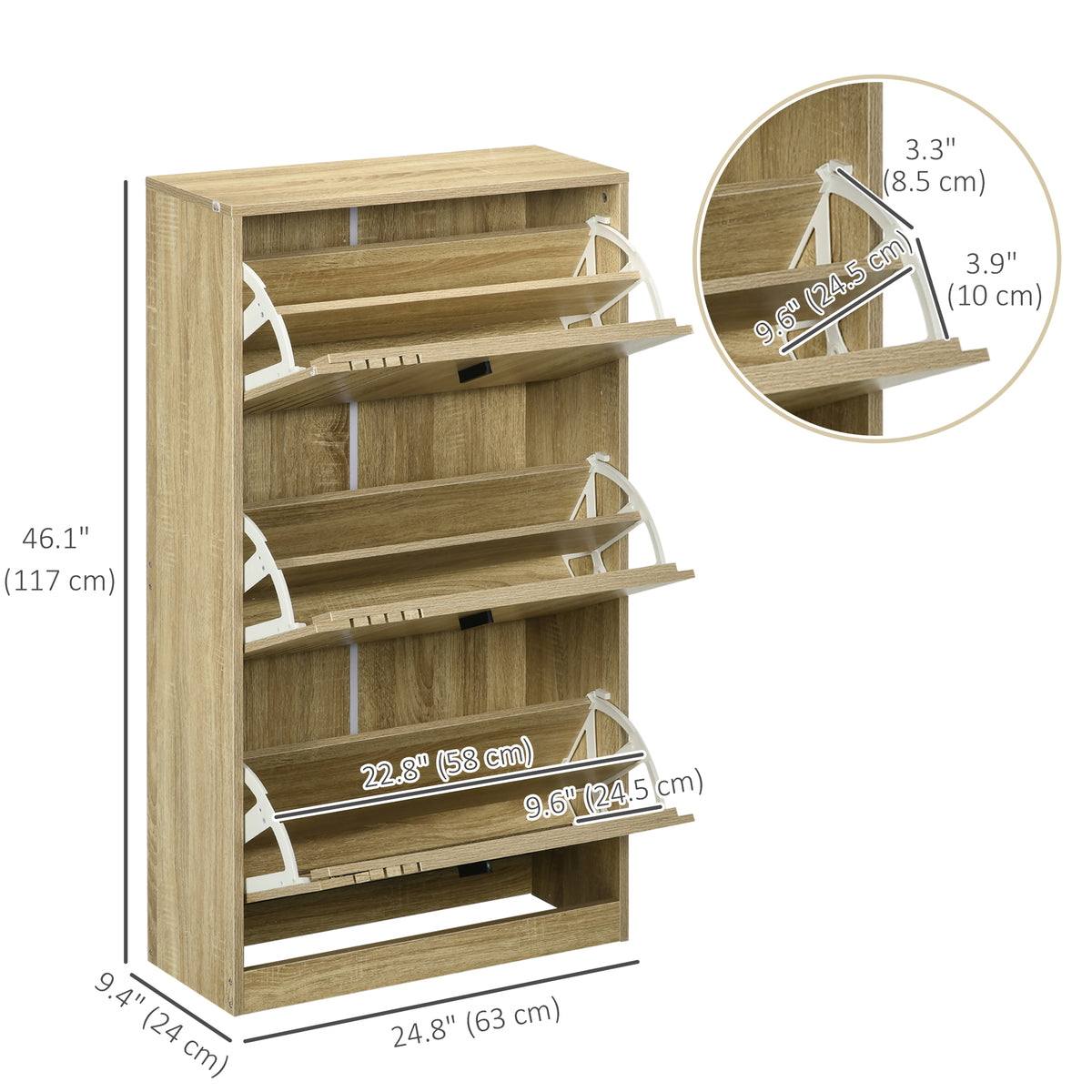 Shoe Storage Cabinet Organizer for 18 Pairs of Shoes with 3 Flip Drawers and Adjustable Shelves, Oak – view 2