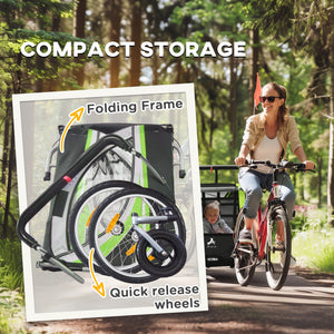 Aosom 2 Seat Bike Trailer for Kids 2-in-1 Double Baby Stroller with Handbrake, Rubber Wheels, 5 Point Harness, Waterproof Cover, Storage Bag, Reflectors