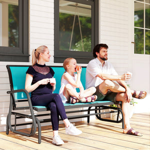3-Seat Outdoor Glider Chair, Patio Rocking Chair, Steel Frame, Sling Fabric Seat for Garden, Backyard – view 14