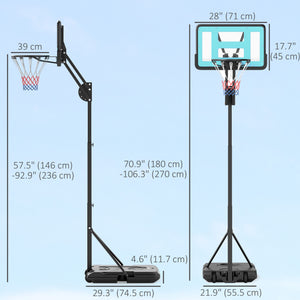 Soozier Basketball Hoop Outdoor, Basketball Hoop and Stand with Weighted Base and Shatterproof Backboard, 57.5"-92.9", Black