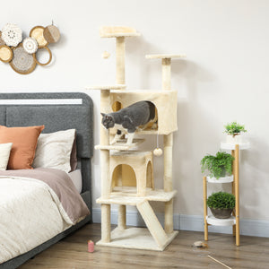 54" Cat Tree, Multi-Level Cat Tower with Scratching Posts, Cat Condos, Bed, Platforms, Ramp, Toy Ball, Beige – view 63