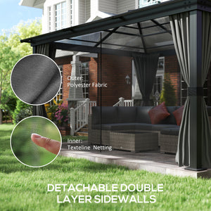 12' x 15' Hardtop Gazebo Canopy with Polycarbonate Roof, Aluminum Frame, Netting, Curtains and Ceiling Hook, Dark Grey