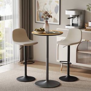 Round Table for 2, 40.2 Inch Bar Height Pub Table with Steel Frame, Non-Slip Base for Living Room, Kitchen, Natural Wood
