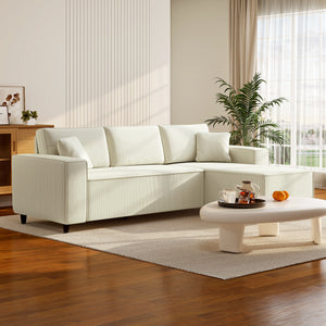 Corner Sofa with Changeable Chaise, Corduroy L-Shaped Sectional Sofa with Pocket Spring, 2 Pillows – view 14