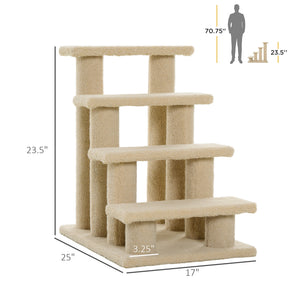 23.5" 4 Tier Pet Stairs Dog Cat Step Scratch Post Furniture, Cream White