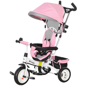 Qaba 6 in 1 Toddler Tricycle Stroller with Basket, Canopy, 5-point Safety Harness, for 12-60 Months