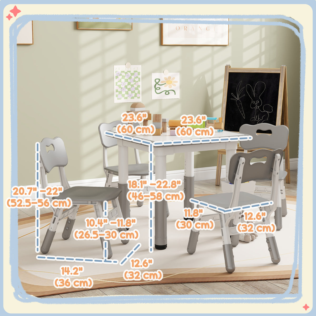 Qaba 5 Pieces Toddler Table and Chair Set, Height Adjustable Activity Table and Chair Set for Nursery Classroom
