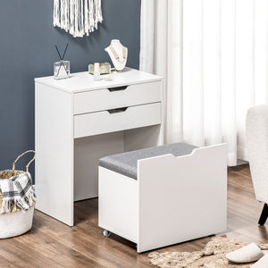 Vanity Set with Flip Top Mirror, Makeup Vanity Desk with Stool, Dressing Table with Drawer and 7 Compartments, White