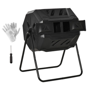 43 Gallon (160L) Tumbling Compost Bin Outdoor Dual Chamber 360° Rotating Composter with Sliding Doors