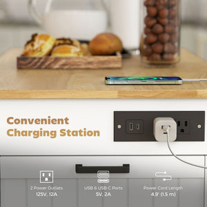 Kitchen Island Cart, Portable Kitchen Island Table with Charging Station, Rubber Wood Drop Leaf – view 12