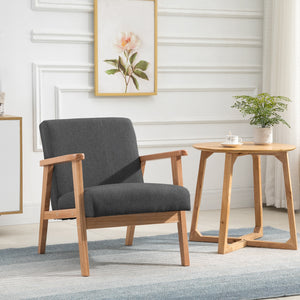 Mid-Century Modern Accent Chair Retro Fabric Armchair Wooden Arm Upholstered Lounge Chair for Living Room Floral