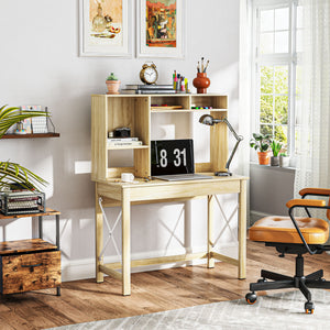 Computer Desk with Hutch, Home Office Table with Storage Shelves and Open Compartments for Writing, Work – view 14