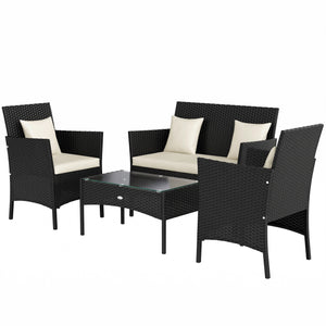 4-Piece Rattan Outdoor Furniture Set Patio Furniture Set with Coffee Table 22.8" W x 21.7" D x 33.5" H Black & Cream