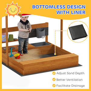 Kids Sandbox with Cover Kitchen Playset Toys, Wooden Sand Box with Seat, Storage, for 3-7 Years Old, Grey – view 19