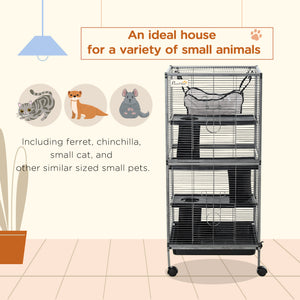 4-Tier Rolling Small Animal Cage, Deluxe Ferret Cage for Mink Chinchilla Kitten Rabbit