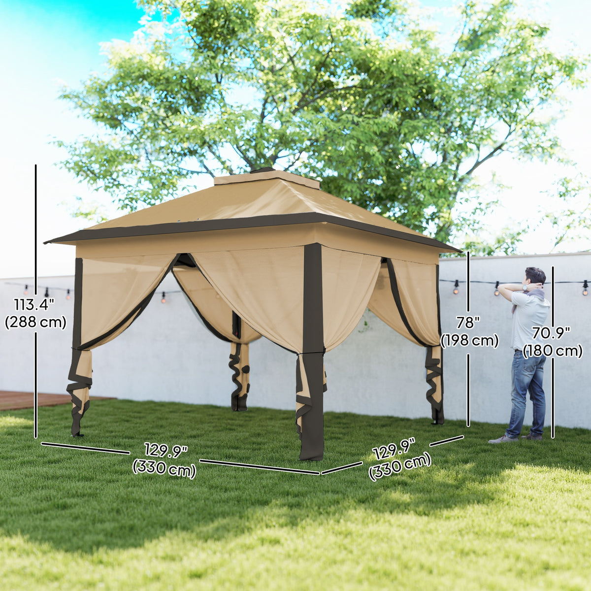 11' x 11' Pop Up Gazebo, Double Roof Foldable Height Adjustable Canopy Tent with Mesh Sidewalls – view 2