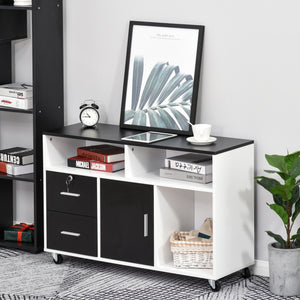 Lateral Filing Cabinet, Printer Stand Home Office Mobile File Cabinet with Wheels, Lockable Drawer, Black