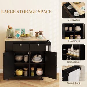 Kitchen Island with Power Outlet and Drop Leaf, Rolling Kitchen Cart with 2 Drawers and Adjustable Shelves – view 5
