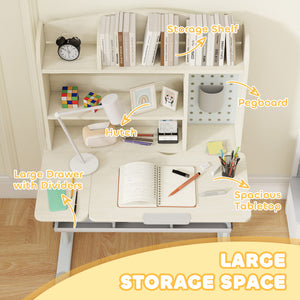 Qaba Kids Desk Height Adjustable with Tilted Desktop, Storage, Drawer, Pegboard, for 3-12 Years