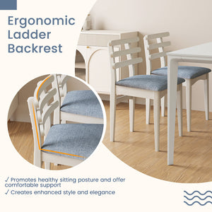 Fabric Kitchen Side Chairs with Rubber Wood Frame and Padded Seat-White view 8