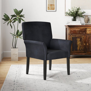 Fabric Upholstered Executive Guest Armchair with Rubber Wood Legs-Black view 2
