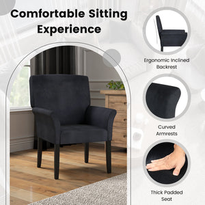 Fabric Upholstered Executive Guest Armchair with Rubber Wood Legs-Black view 7