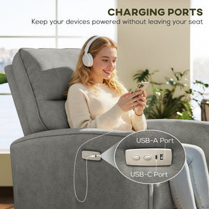 Power Recliner Chair, Dyed Fabric (Like Leathaire) Upholstered Recliner Chair with USB Ports, Footrest – view 19