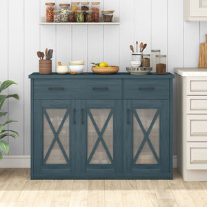Farmhouse Buffet Sideboard 3-Door Kitchen Storage Cabinet with 2 Drawers-Turquoise view 6