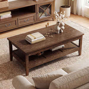 Farmhouse Coffee Table Rustic Cocktail Center Table with Thickened Tabletop-Walnut view 2