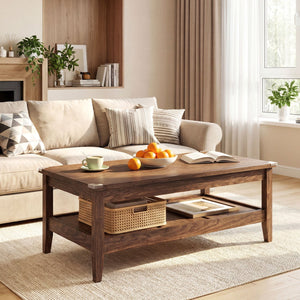 Farmhouse Coffee Table Rustic Cocktail Center Table with Thickened Tabletop-Walnut view 3