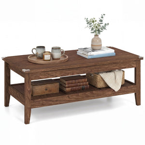 Farmhouse Coffee Table Rustic Cocktail Center Table with Thickened Tabletop-Walnut view 4