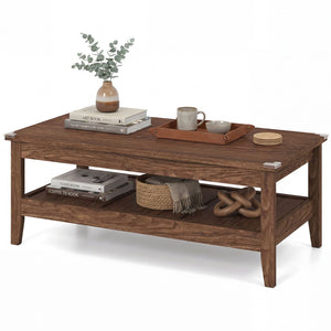Farmhouse Coffee Table Rustic Cocktail Center Table with Thickened Tabletop-Walnut view 6