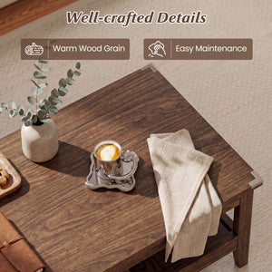 Farmhouse Coffee Table Rustic Cocktail Center Table with Thickened Tabletop-Walnut view 8