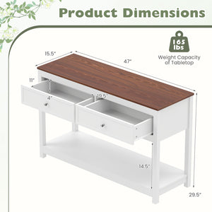 Farmhouse Console Table with 2 Drawers & Open Storage Shelf-White view 5